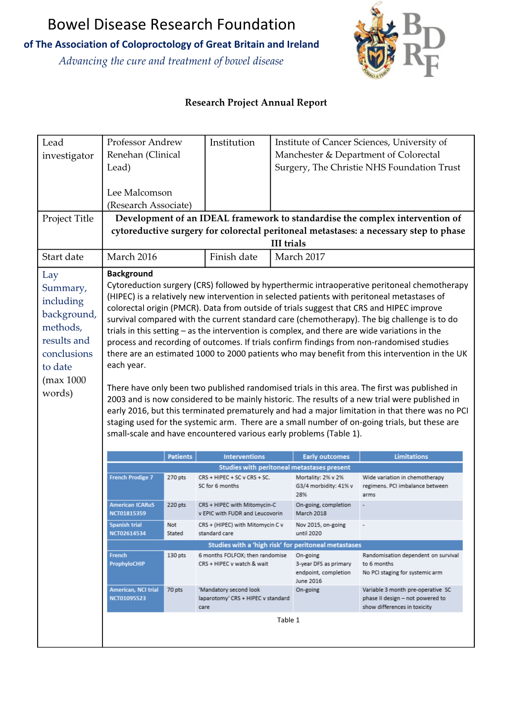 Research Project Annualreport