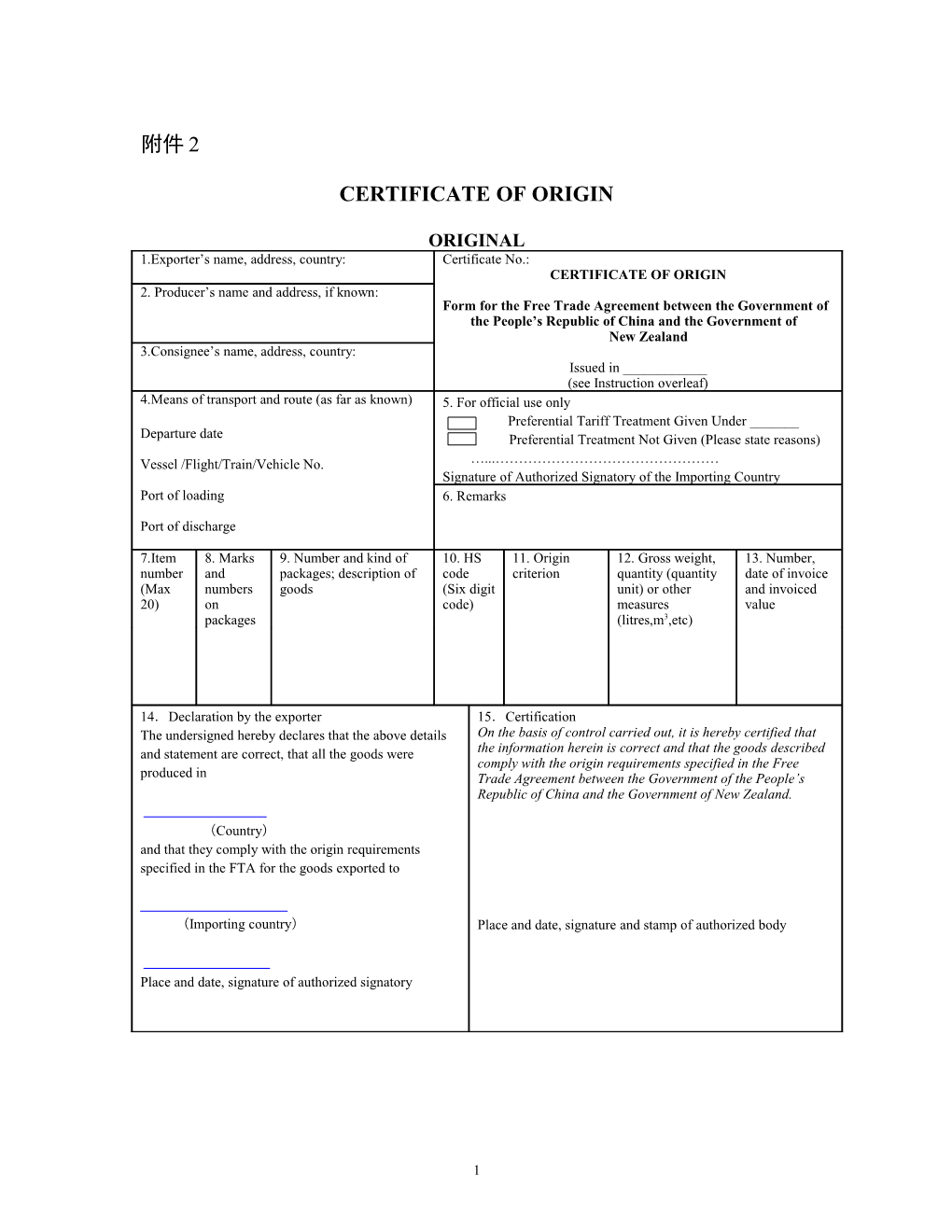 Annex 6: Certificate of Origin