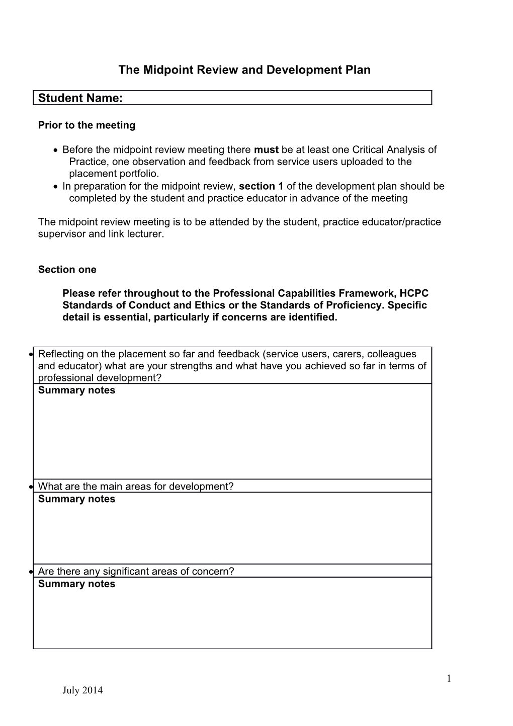 The Midpoint Review and Development Plan