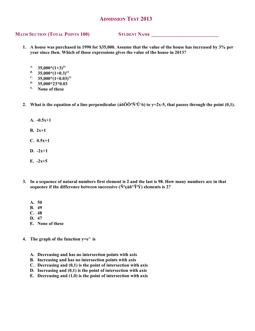 Economics Section (100 Points)