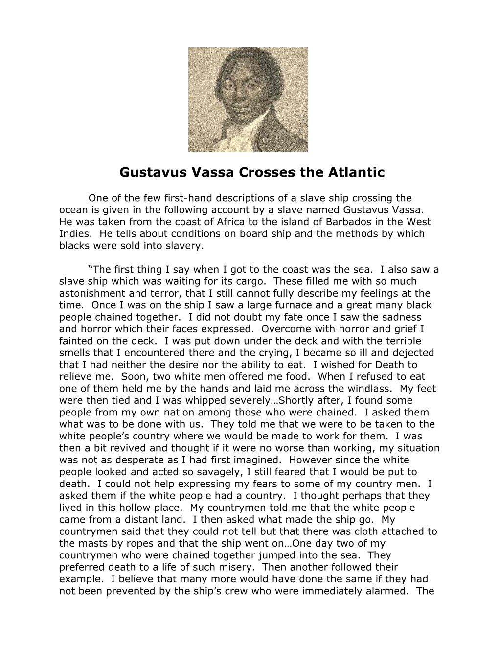 Gustavus Vassa Crosses the Atlantic