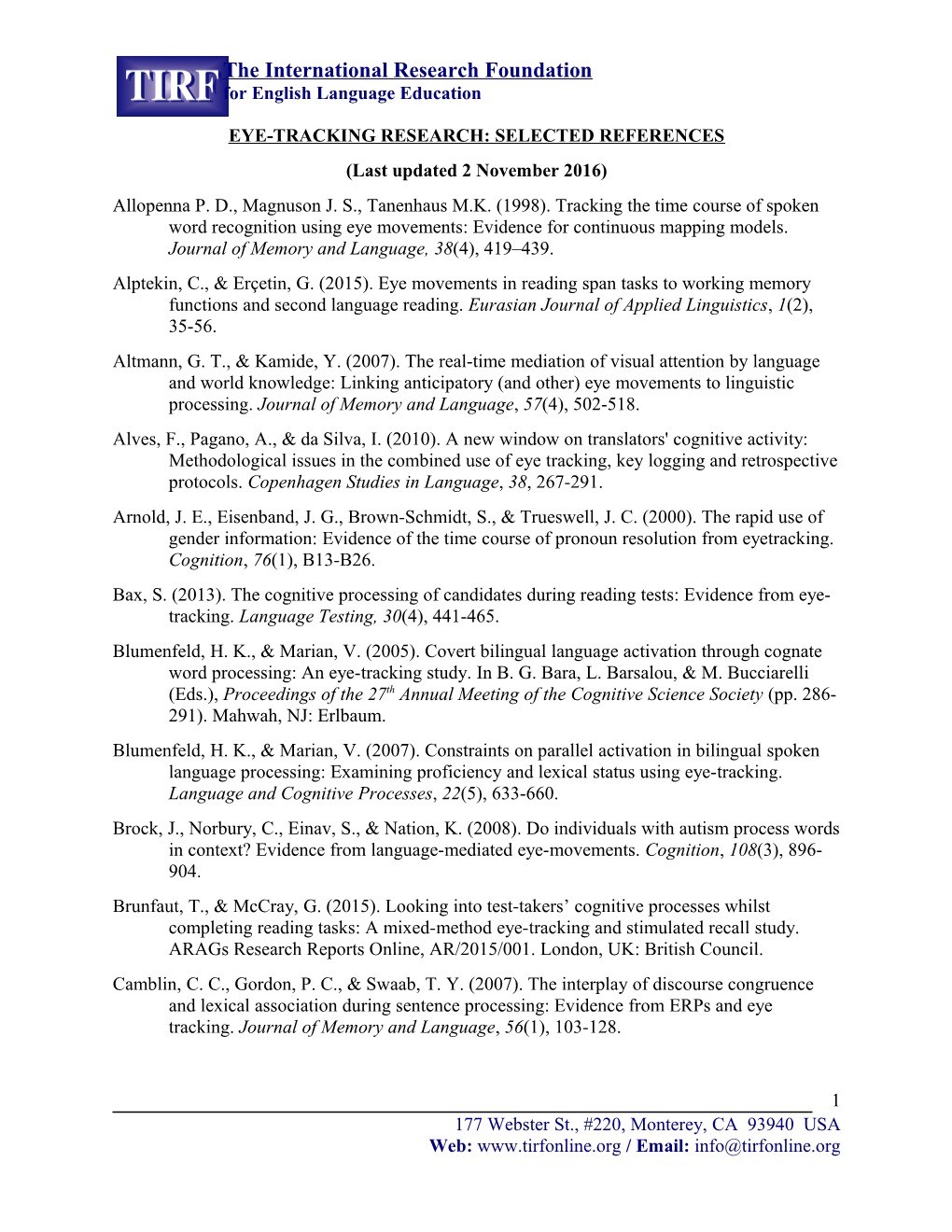 Eye-Tracking Research: Selected References s1