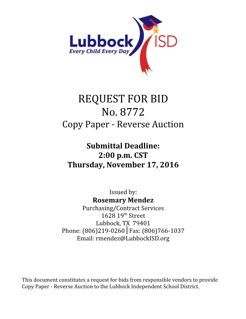 Bid 8772, Copy Paper - Reverse Auction