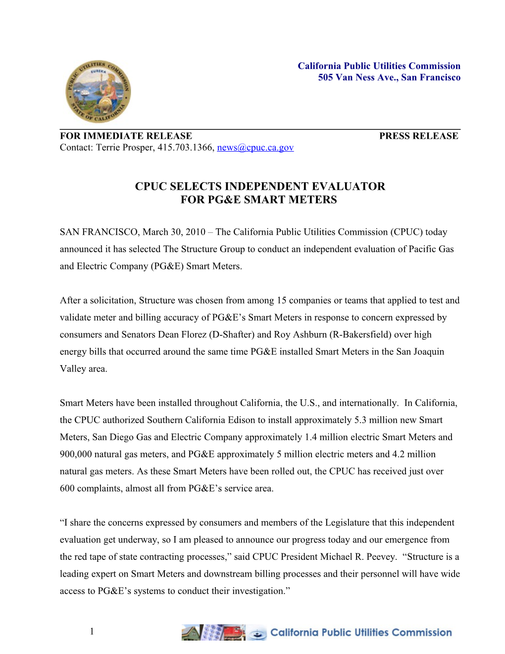 Cpuc Selects Independent Evaluator for Pg&E Smart Meters