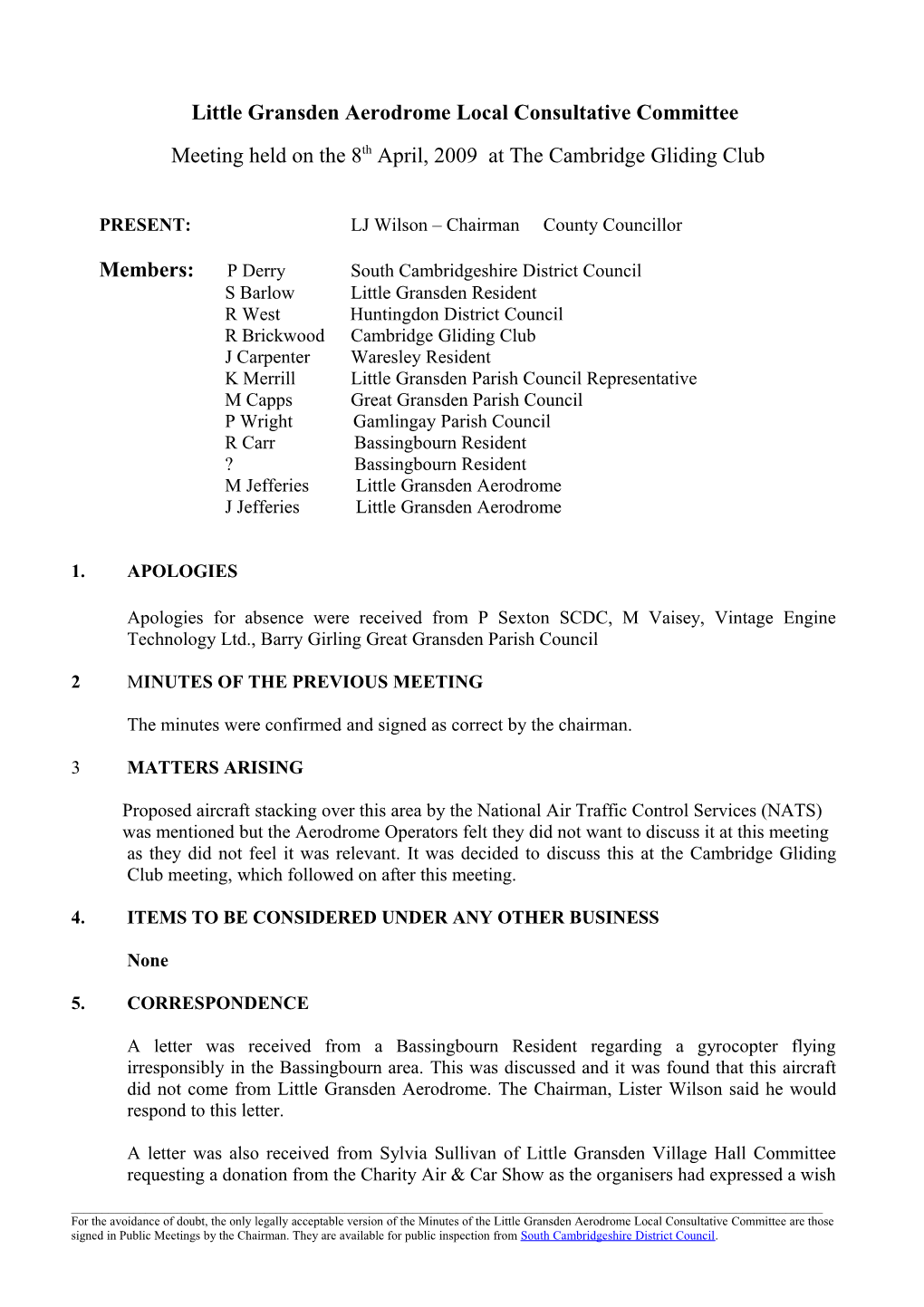 Little Gransden Aerodrome Local Consultative Committee