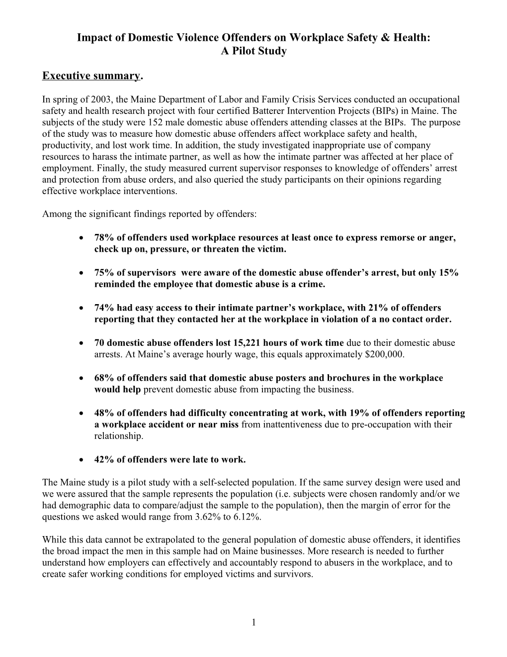 Impact of Domestic Violence Offenders on Workplace Safety & Health