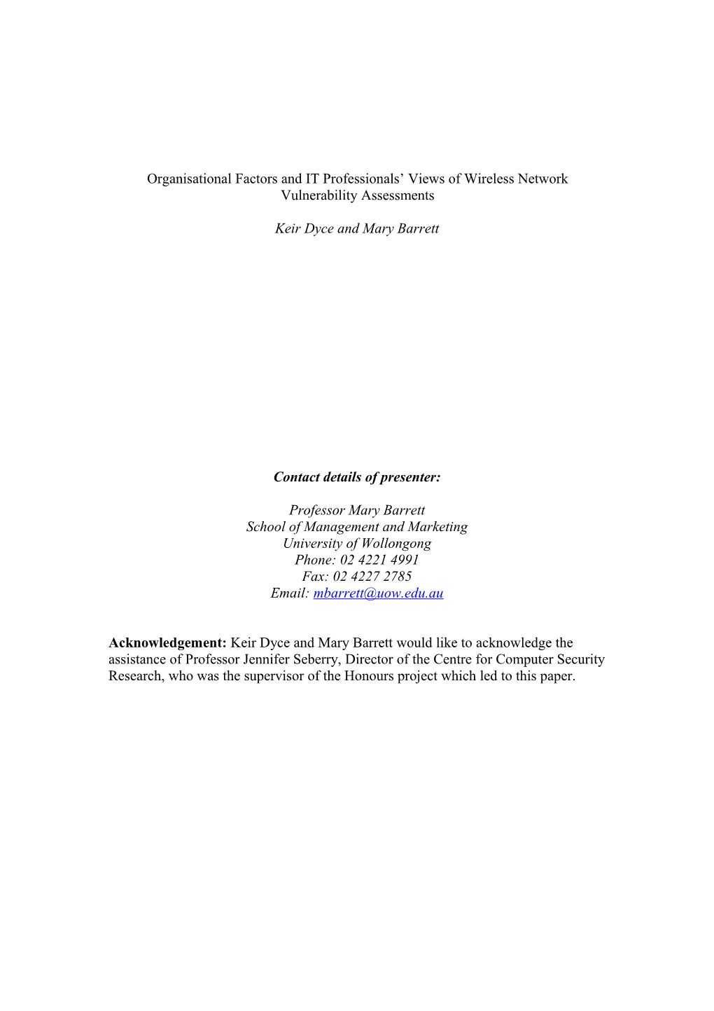 Organisational Factors in Wireless Vulnerability Assessments: a Knowledge Management Perspective