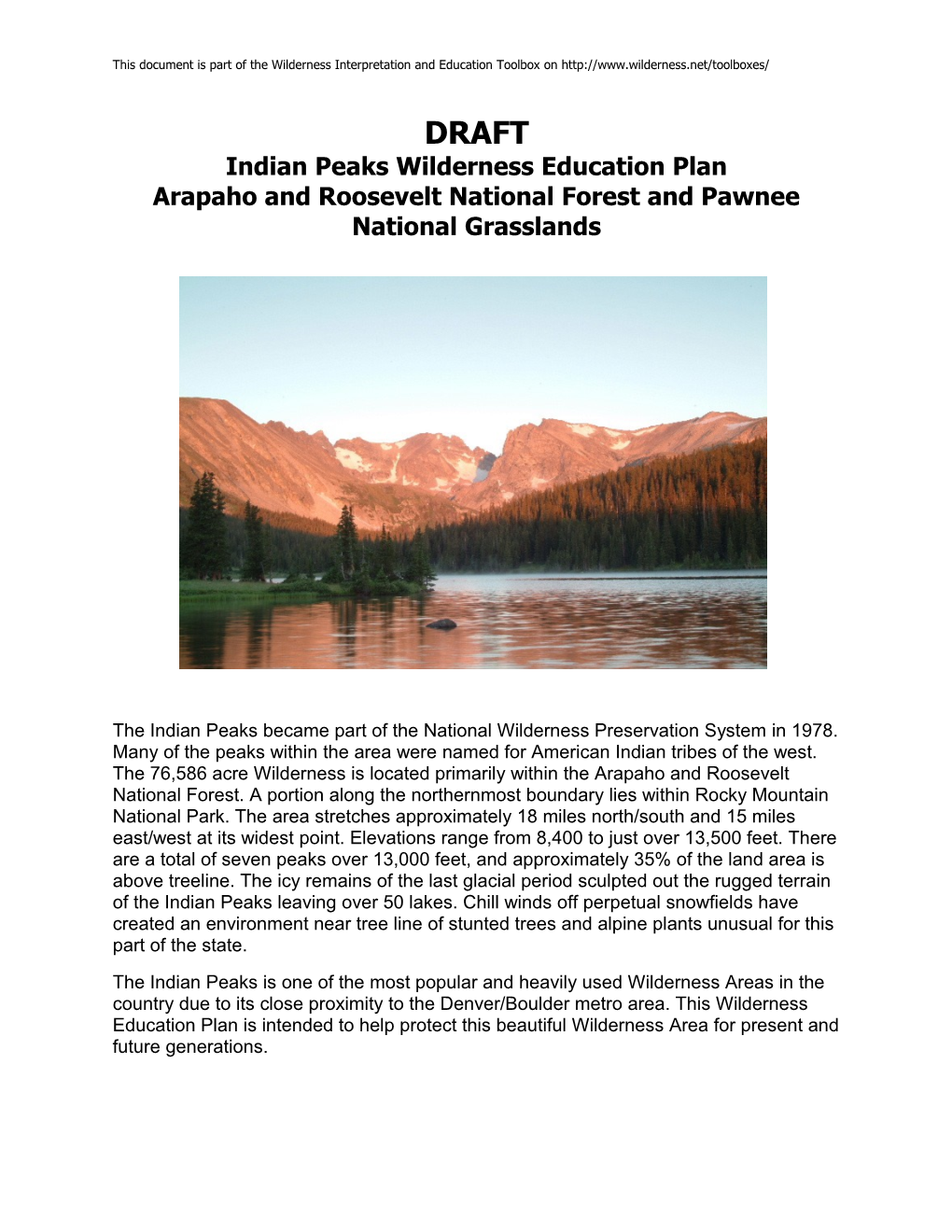 Indian Peaks Wilderness Education Planarapaho and Roosevelt National Forest and Pawnee