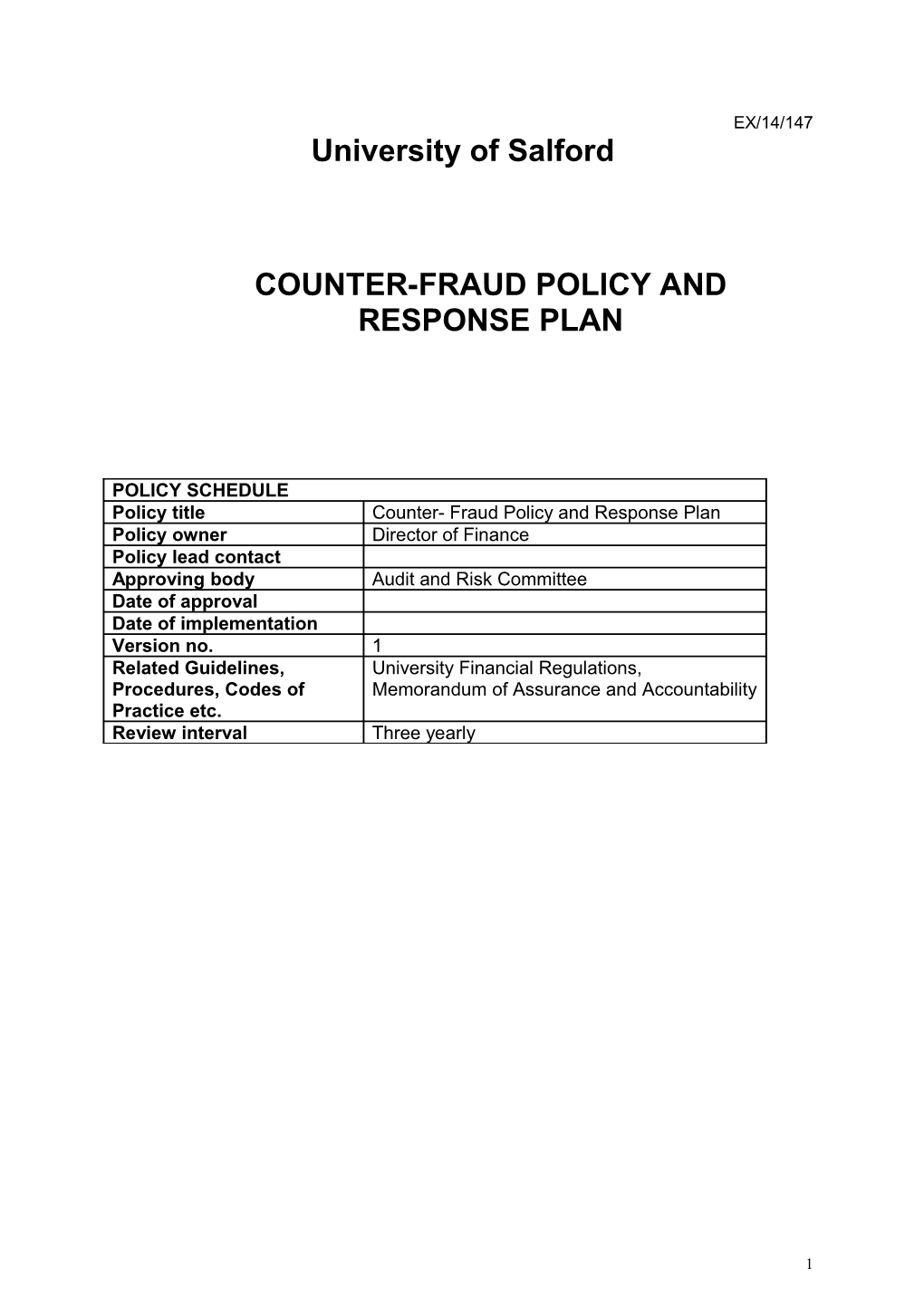 Counter-Fraud Policy and Response Plan