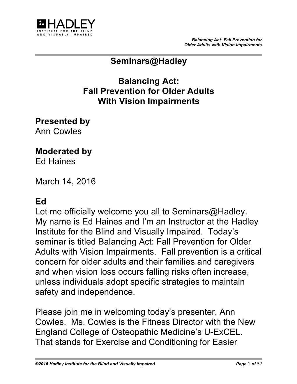 Older Adults with Vision Impairments