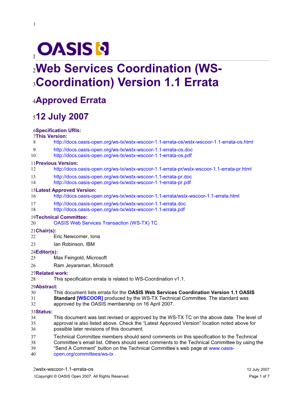 Web Services Atomic Transaction 1.1 Errata s1