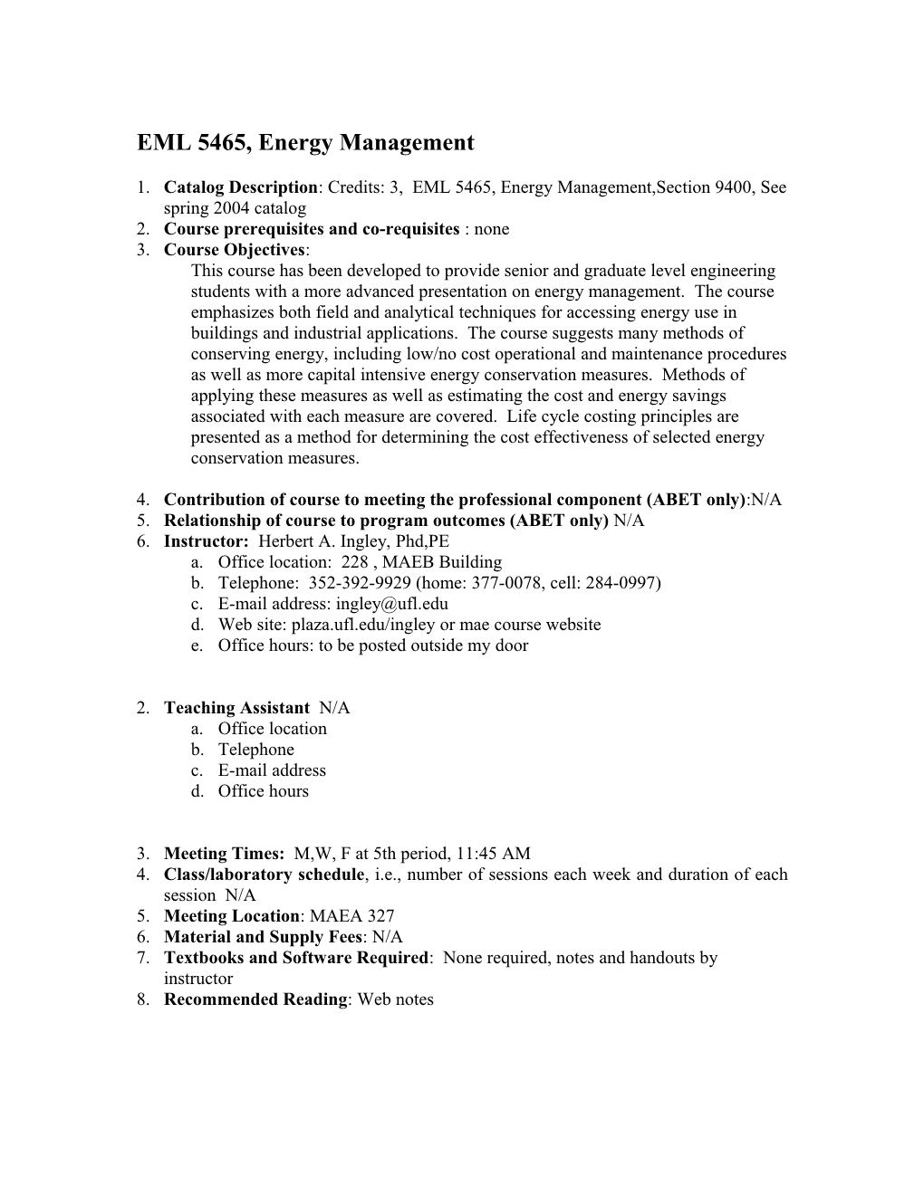 EML 5465, Energy Management