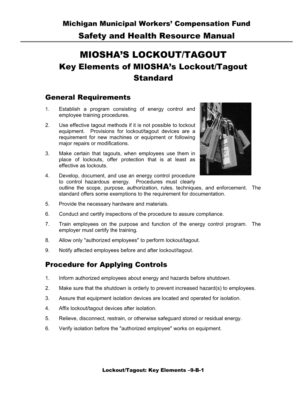 Key Elements of MIOSHA S Lockout/Tagout Standard