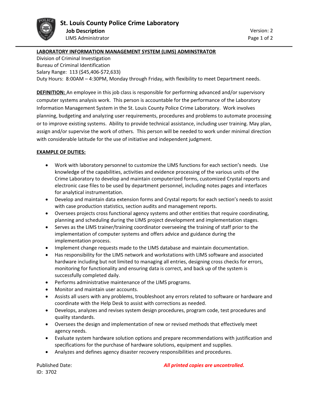 Laboratory Information Management System (Lims) Adminstrator