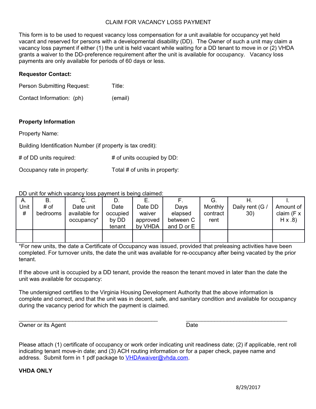 Vacancy Loss Request