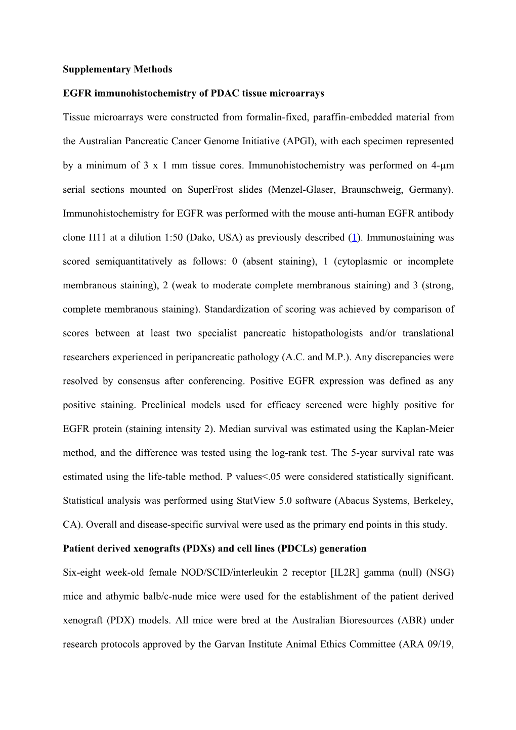 EGFR Immunohistochemistry of PDAC Tissue Microarrays