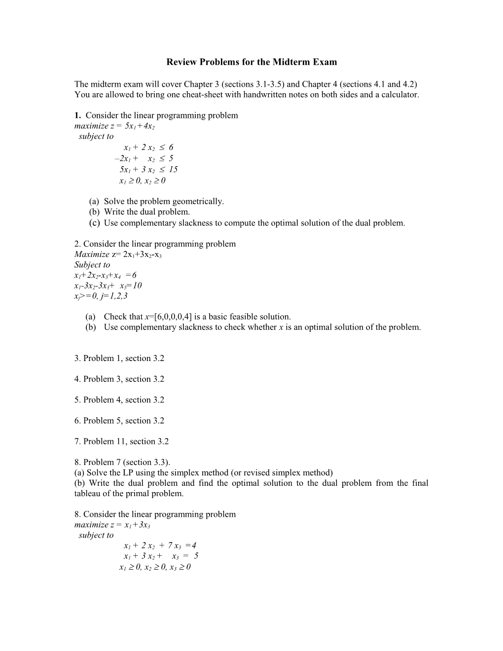 Review Problems for the Midterm Exam