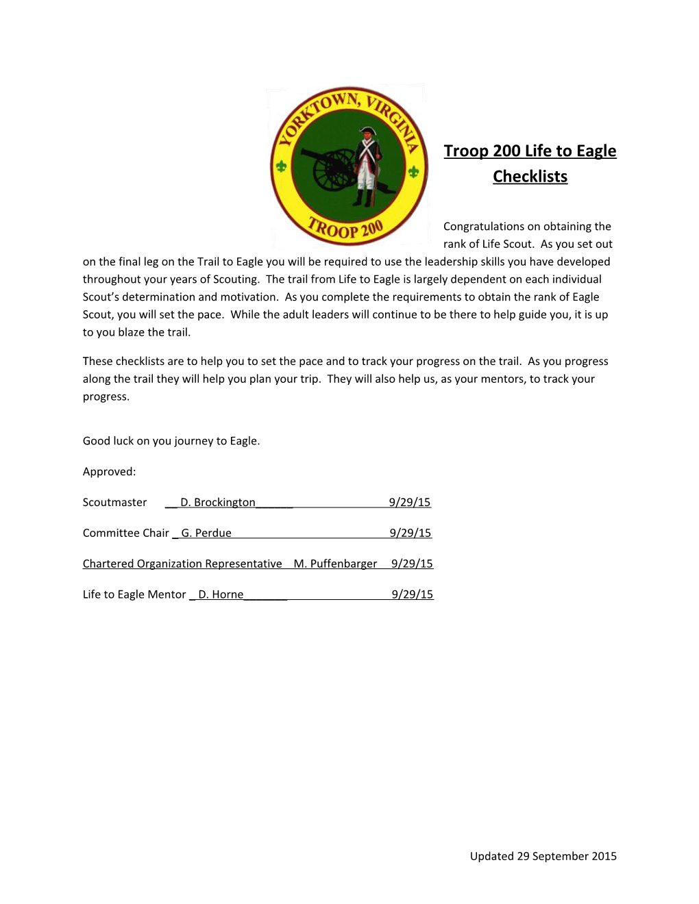 Troop 200 Life to Eagle Checklists