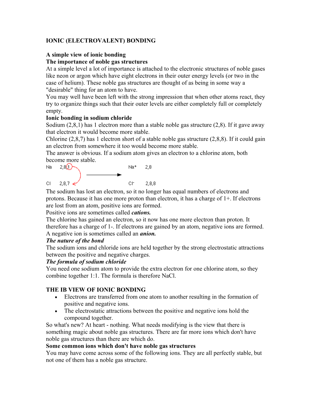 Ionic (Electrovalent) Bonding