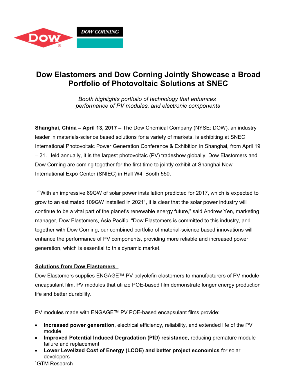 Dow News Release Template