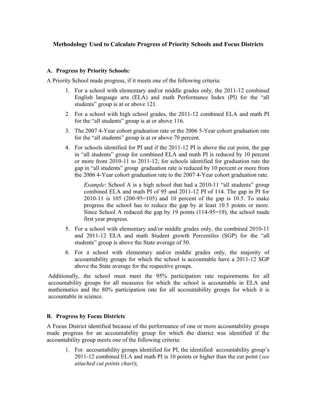 Methodology Used to Calculate Progress of Priority Schools and Focus Districts/Schools