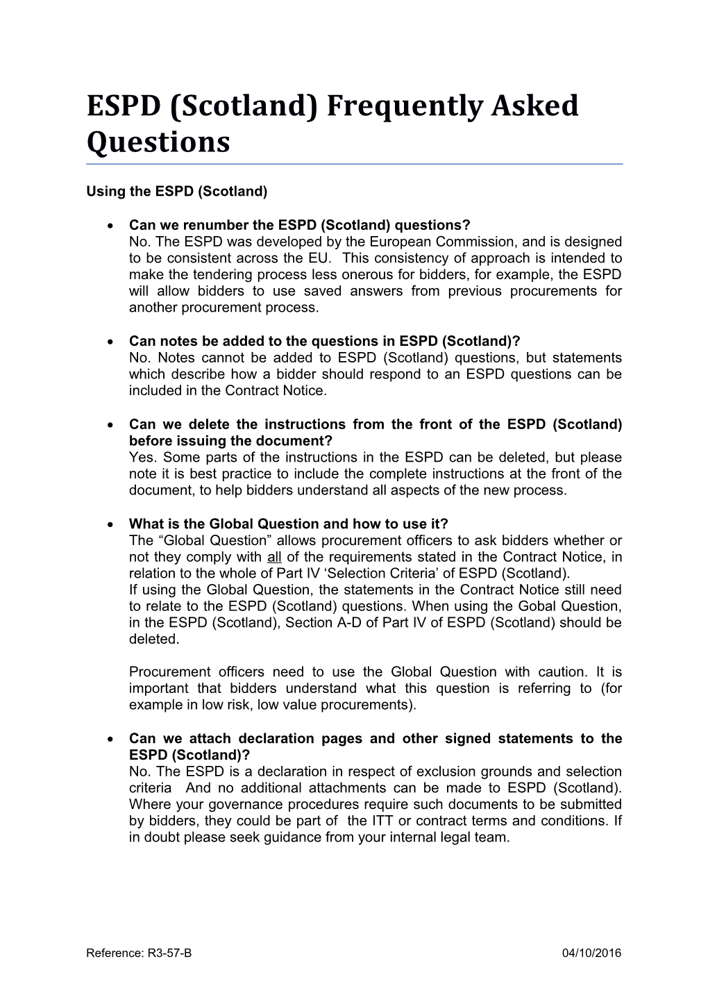 ESPD (Scotland) Frequently Asked Questions