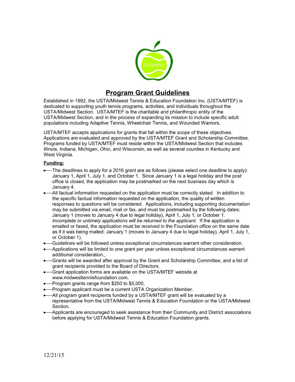 Program Grant Guidelines