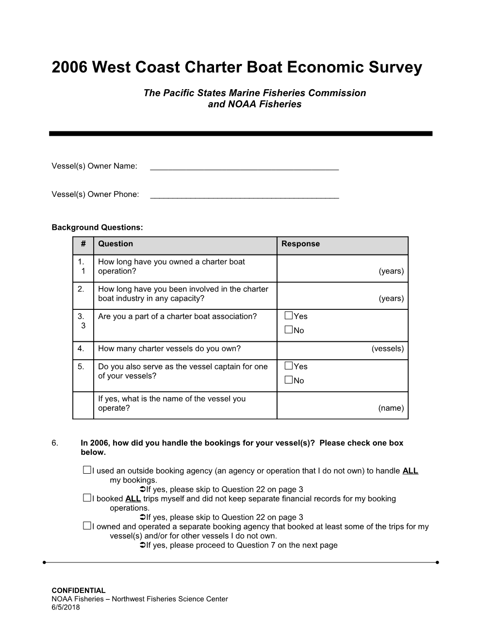 2006 West Coast Charter Boat Economic Survey