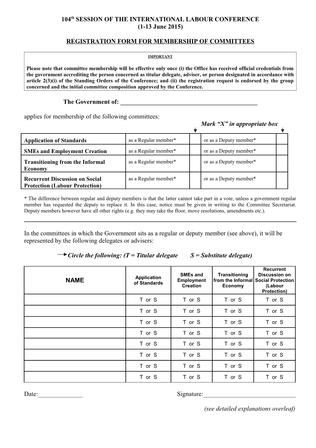 Application Form for Membership of Committees