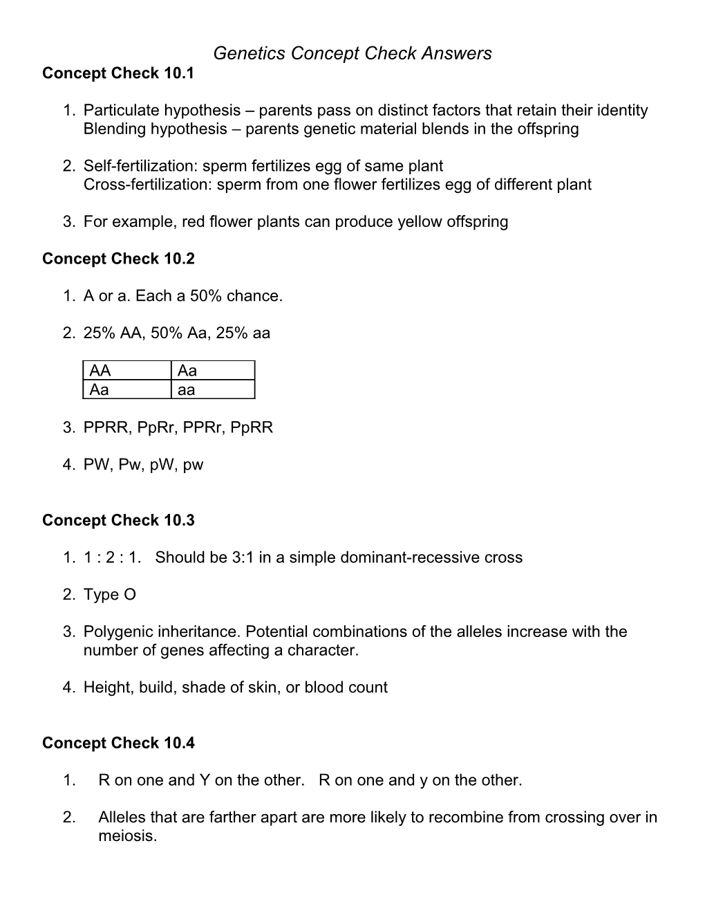 Genetics Concept Check Answers