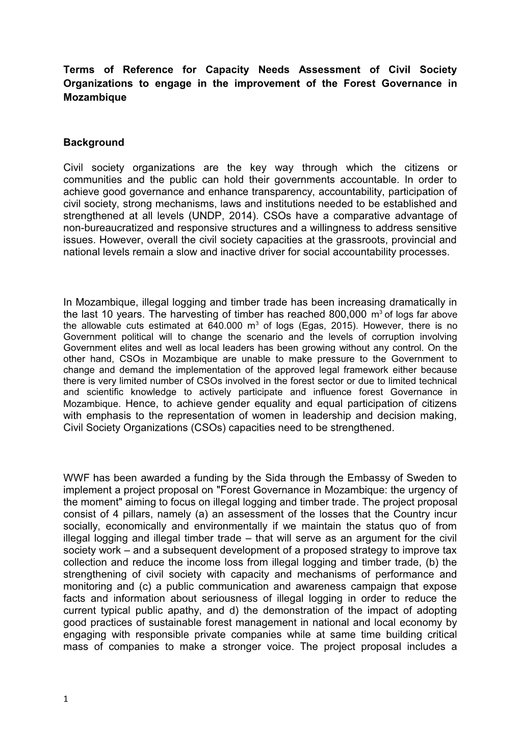 Terms of Reference for Capacity Needs Assessment of Civil Society Organizations to Engage