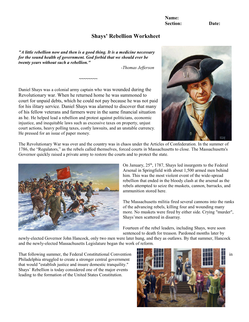 Shays S Rebellion Worksheet