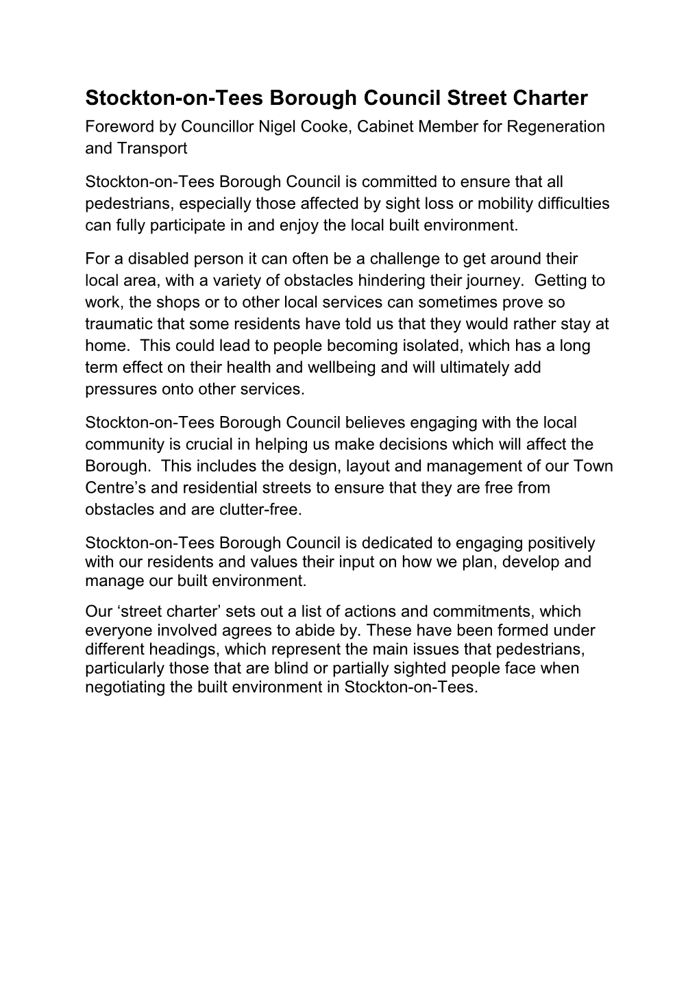 Stockton-On-Tees Borough Council Streetcharter