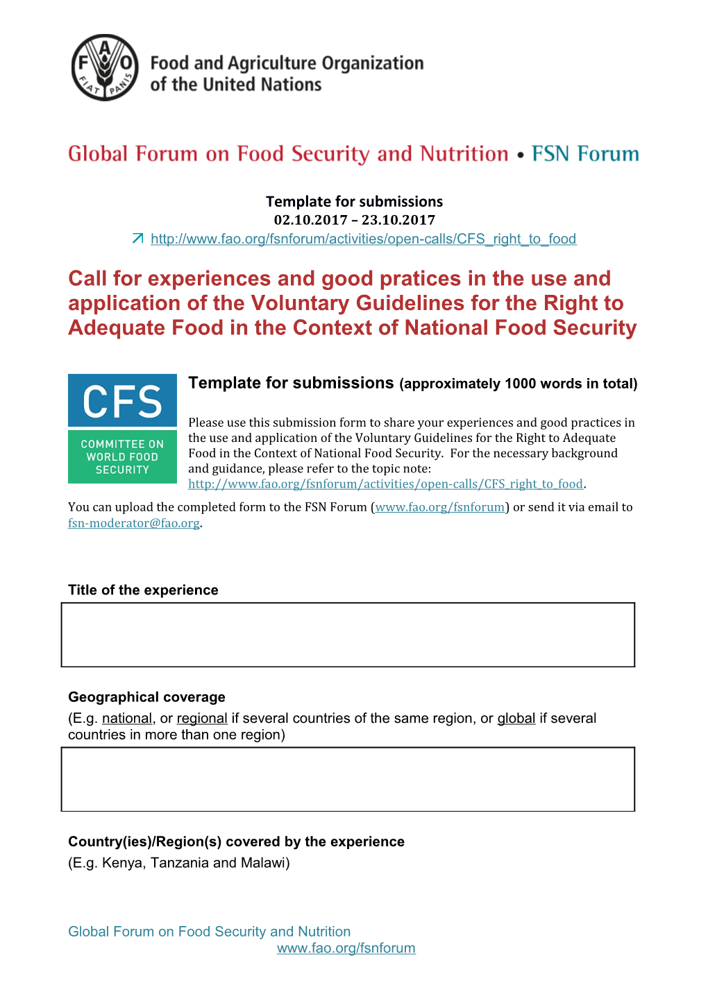 Call for Experiences and Good Pratices in the Use and Application of the Voluntary Guidelines