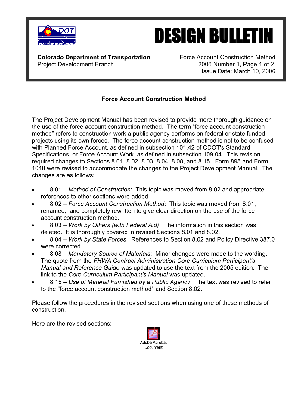 Colorado Department of Transportation Force Account Construction Method