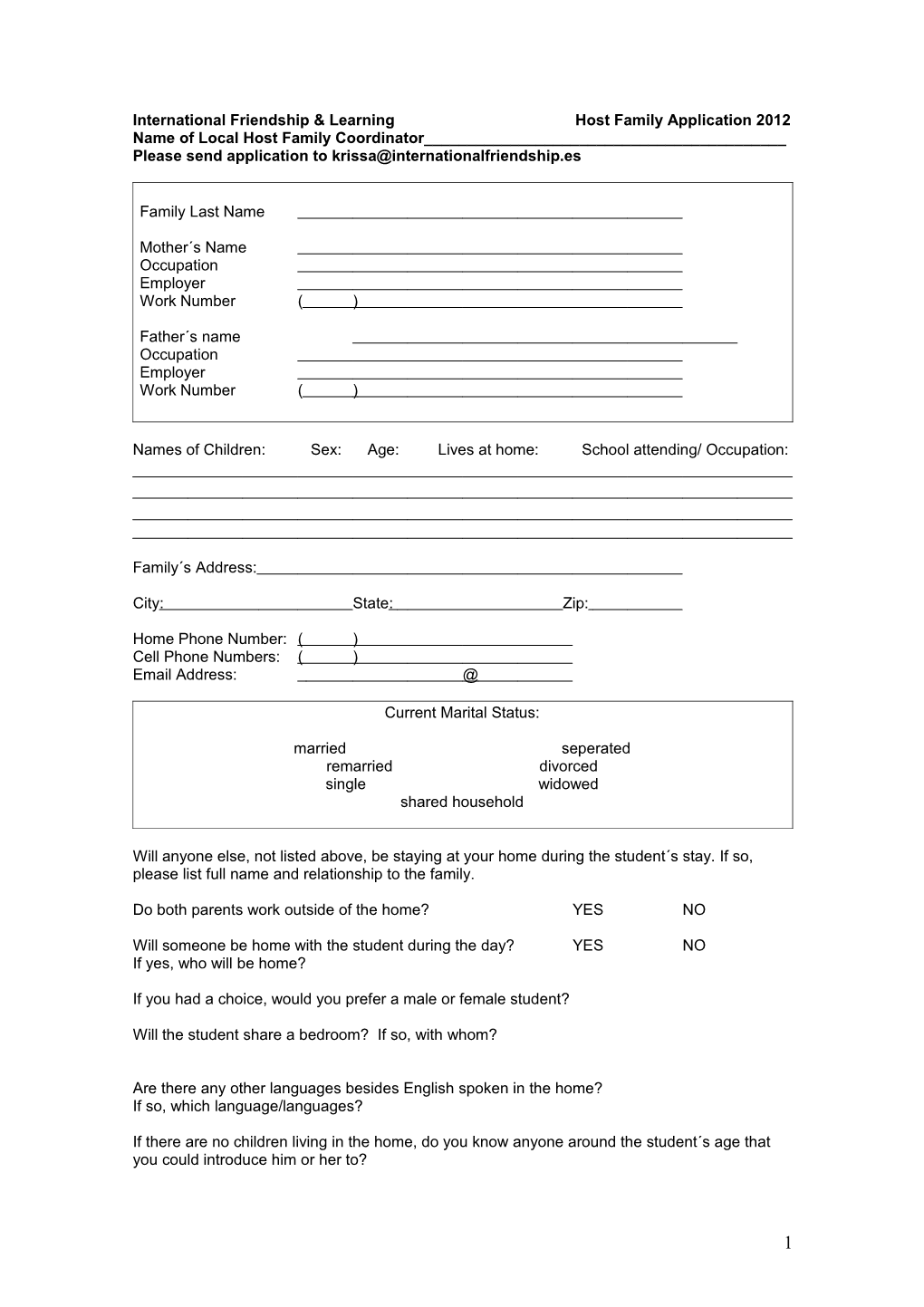 Host Family Application