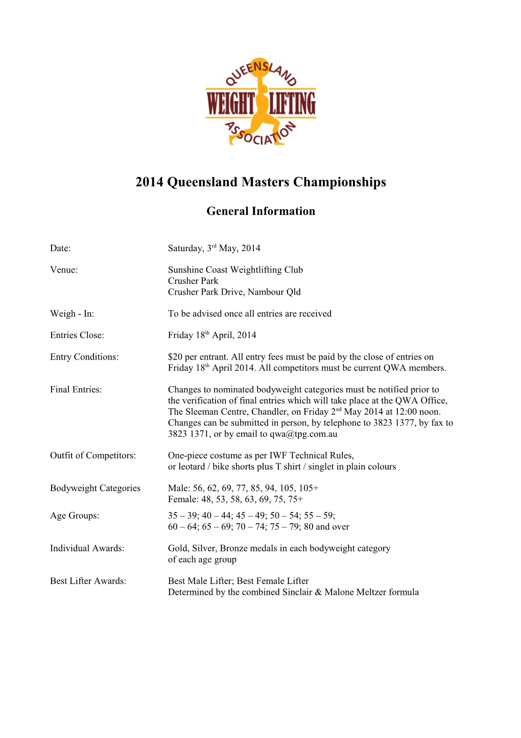 2014 Queensland Masters Championships