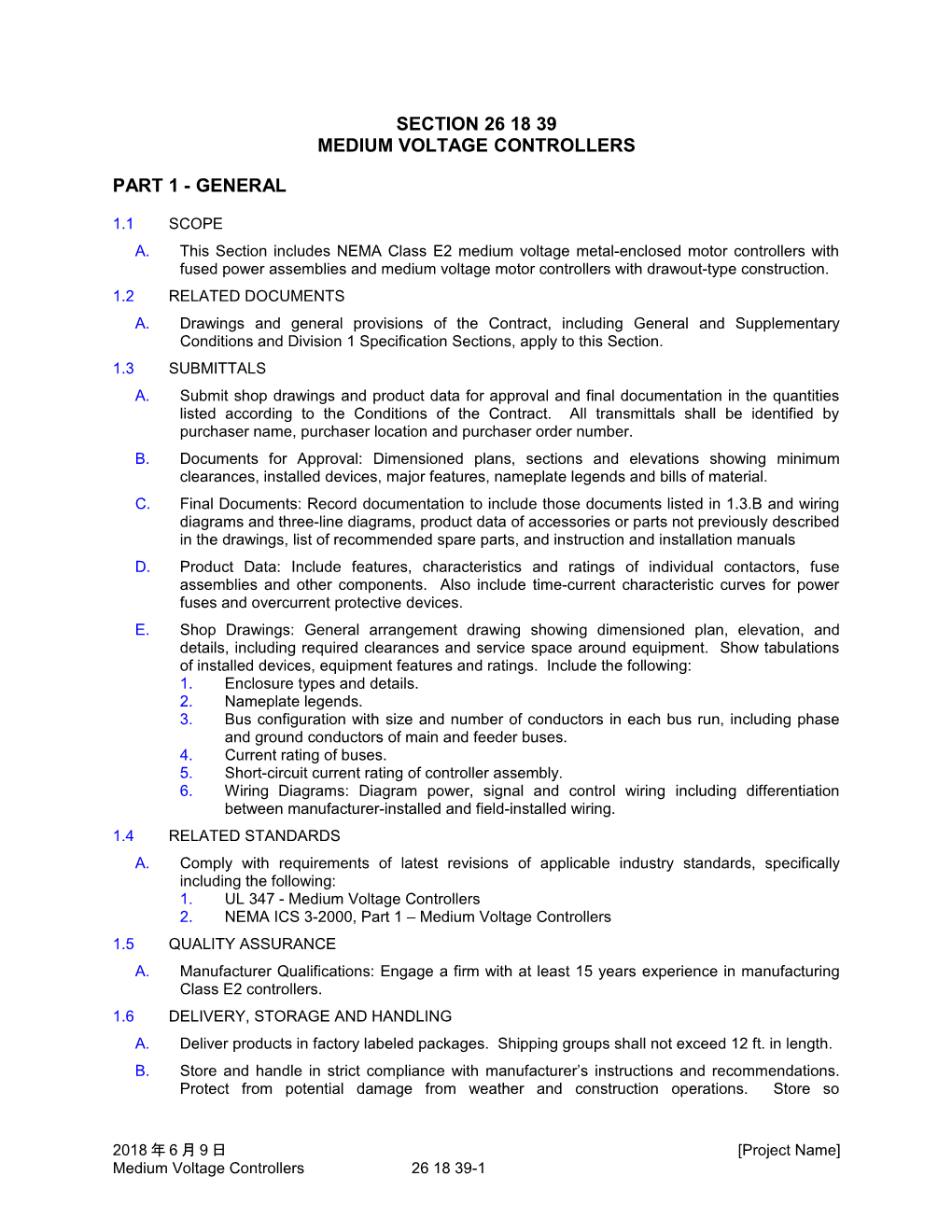 26 18 39 Medium Voltage Controllers Specification