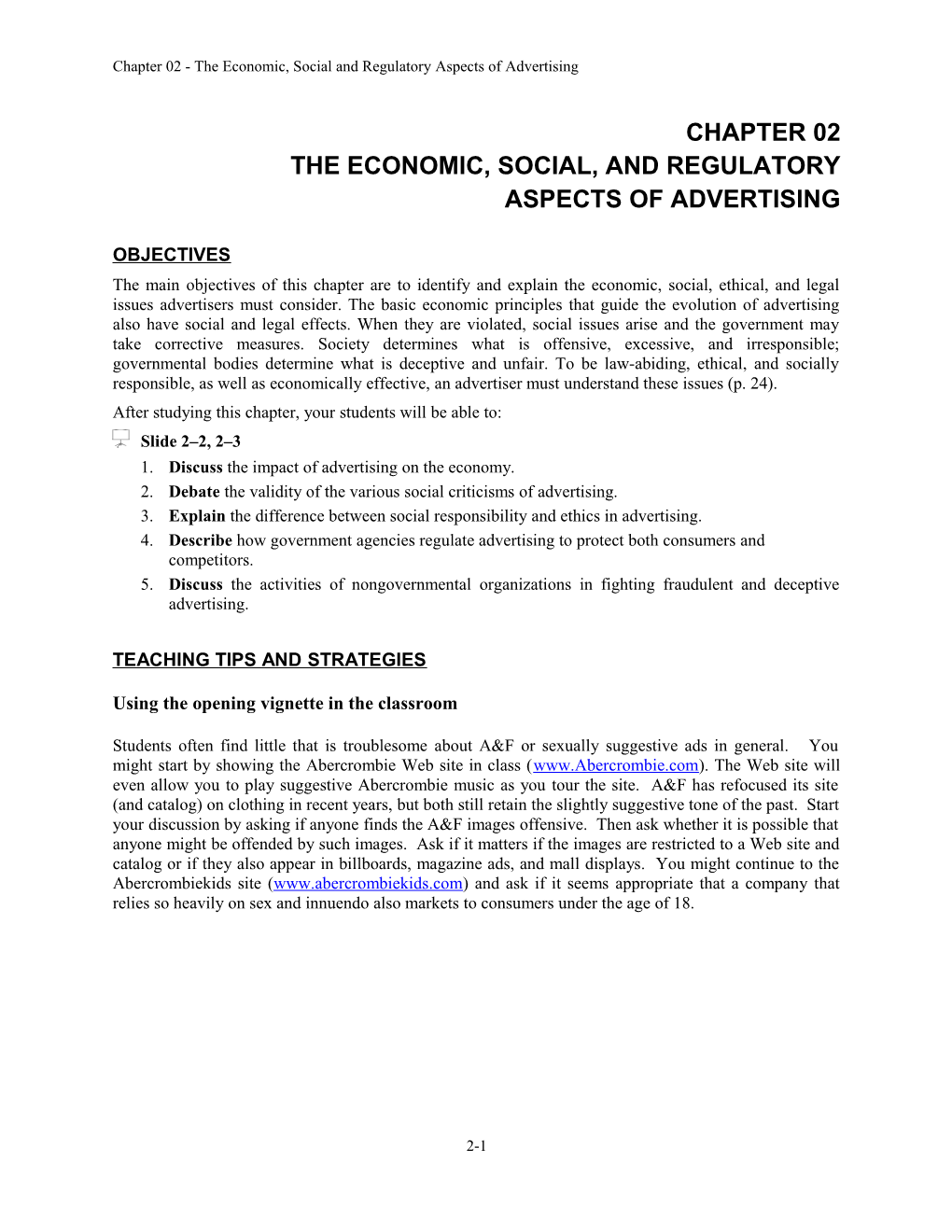 Chapter 02 - the Economic, Social and Regulatory Aspects of Advertising