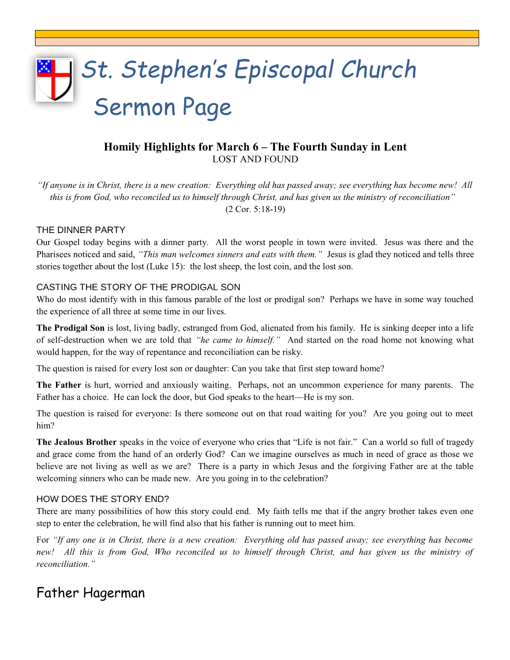 Homily Highlights for March 6 the Fourth Sunday in Lent