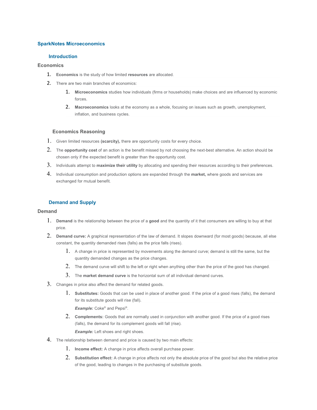 Sparknotes Microeconomicsintroduction