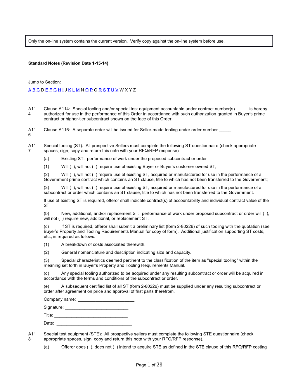 Clause A114: Special Tooling And/Or Special Test Equipment Accountable Under Contract Number(S)