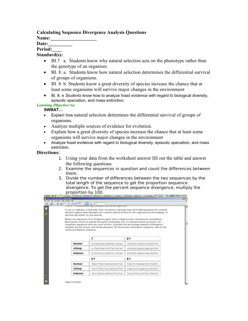 Calculating Sequence Divergence Analysis Questions