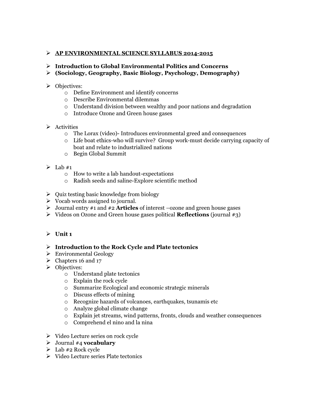 Ø Ap Environmental Science Syllabus 2014-2015