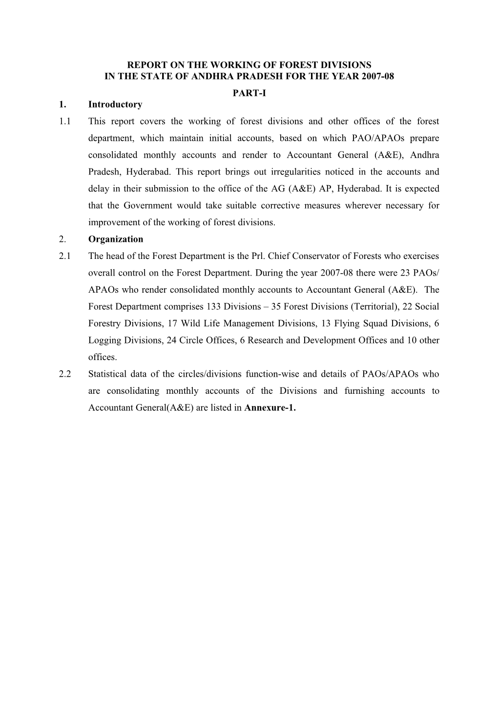 Report on the Working of Forest Divisions