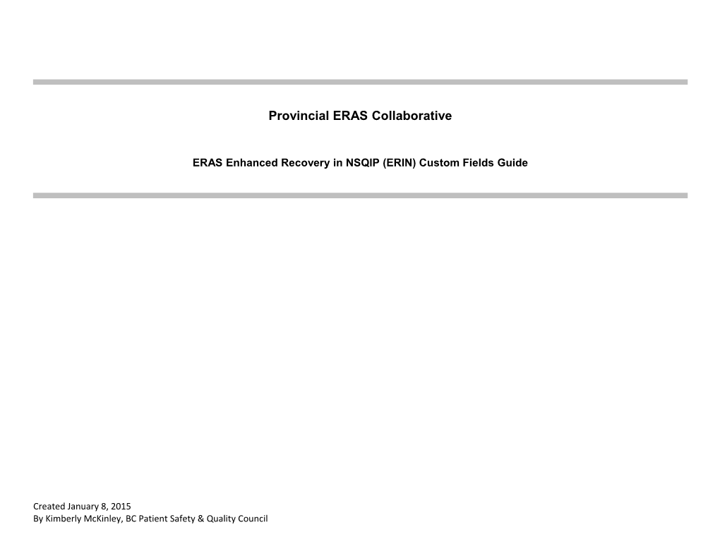 ERAS Enhanced Recovery in NSQIP (ERIN) Custom Fields Guide