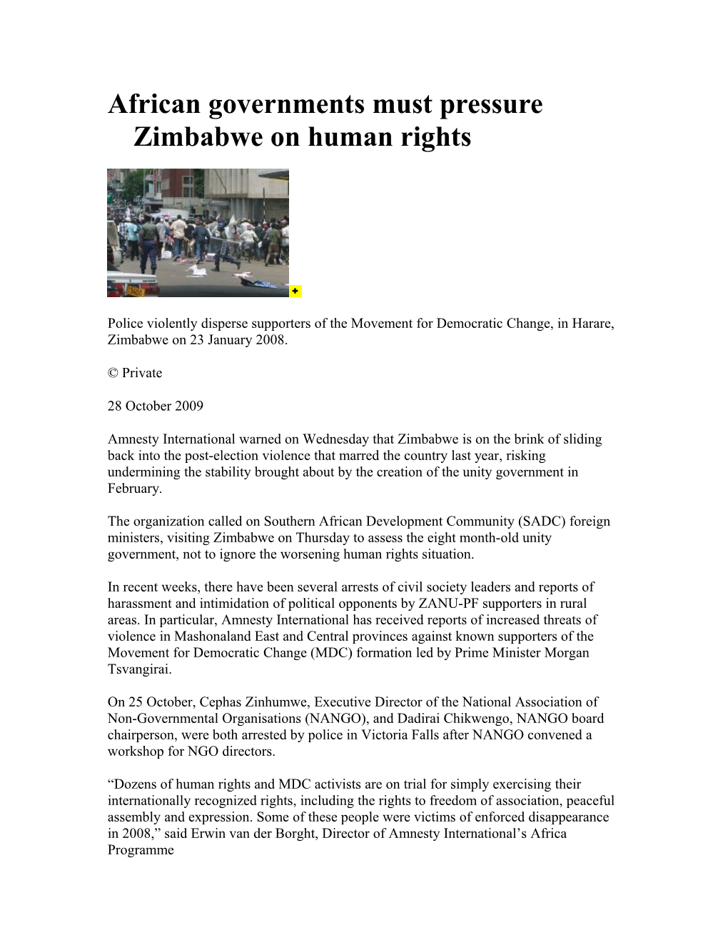African Governments Must Pressure Zimbabwe on Human Rights