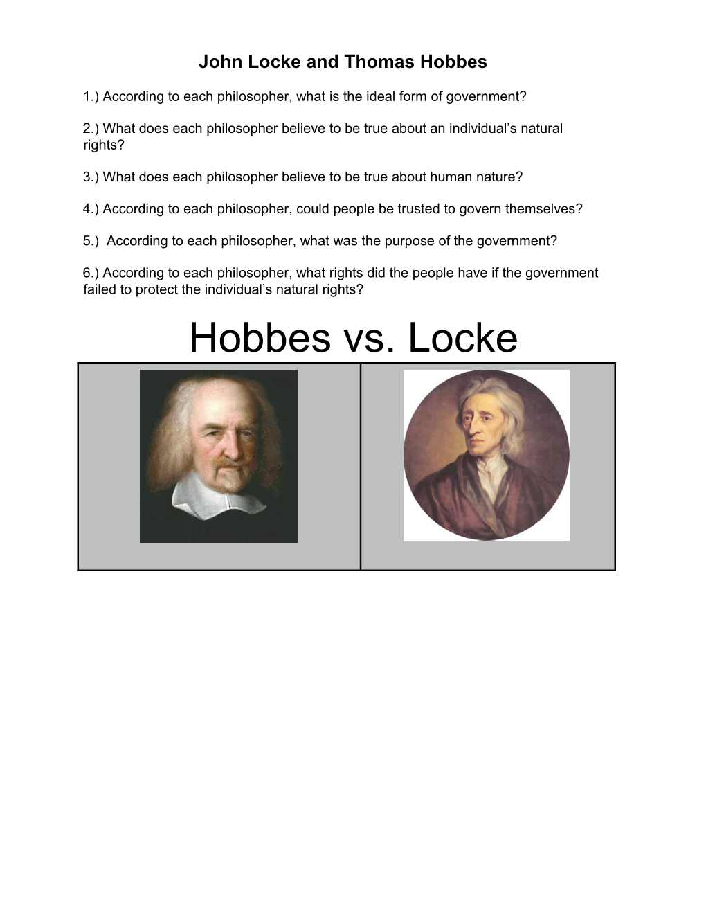 Hobbes Vs. Locke T-Chart