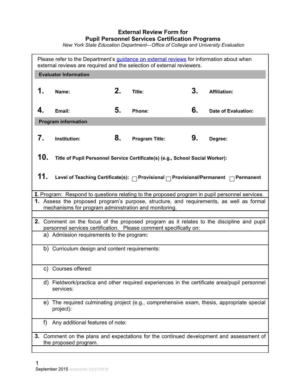 External Review Form For