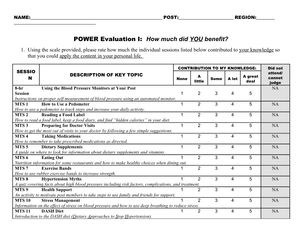 POWER Evaluation I - How Much Did YOU Benefit